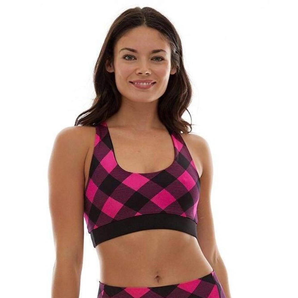 K-DEER Reversible Plaid Racerback Sports Bra